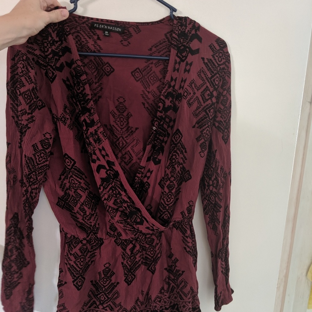 Red and black print top